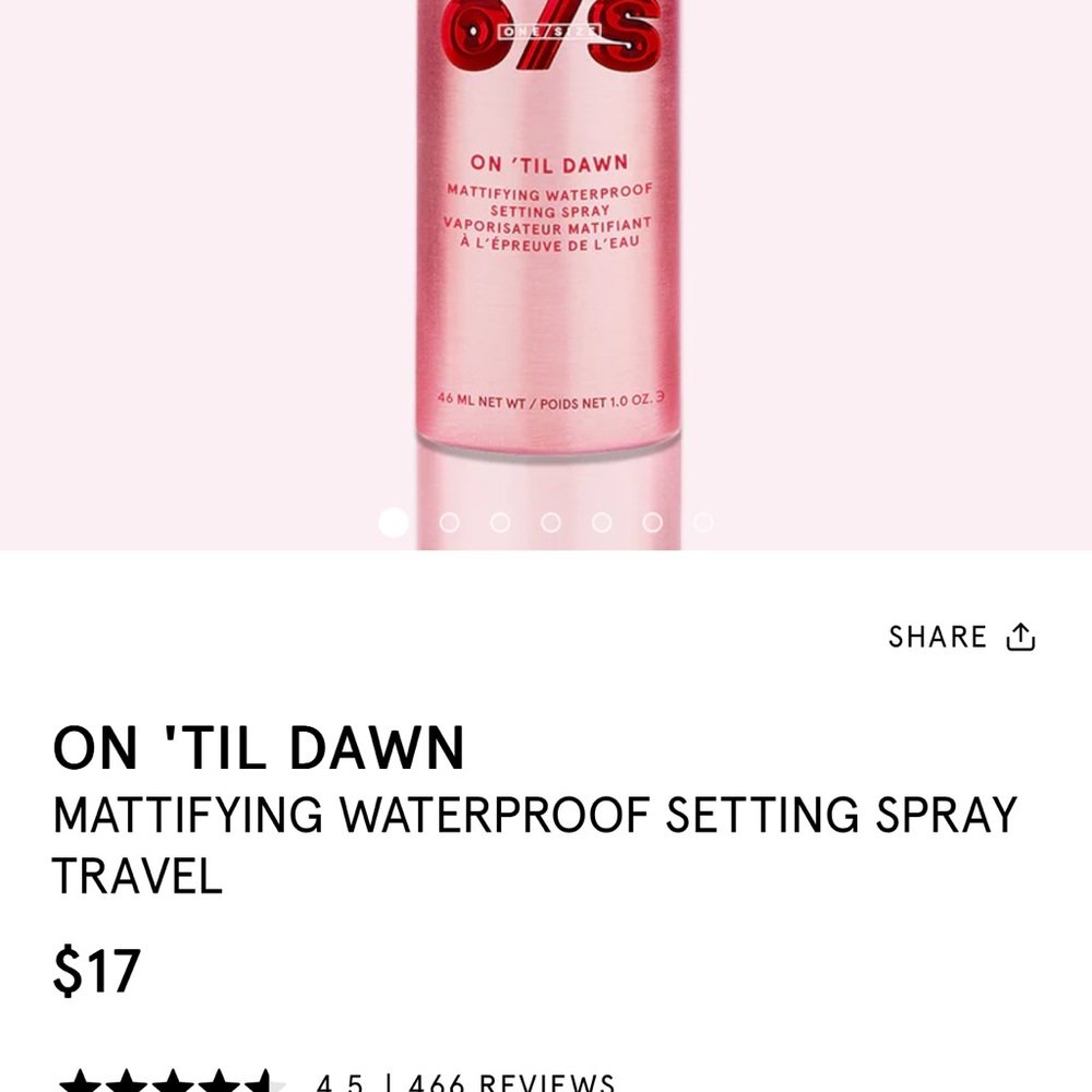 Brand new travel size on till Dawn, mattifying waterproof setting spray